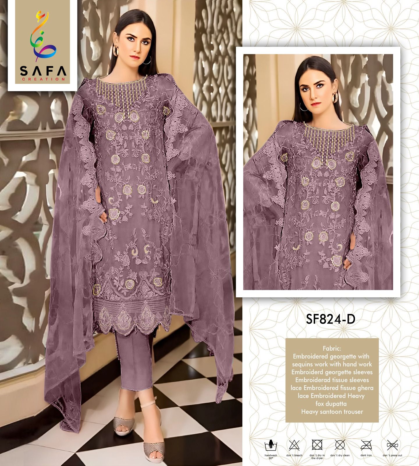 SF PK 824 Safa Embroidery Georgette Pakistani Suits Wholesale Shop In Surat